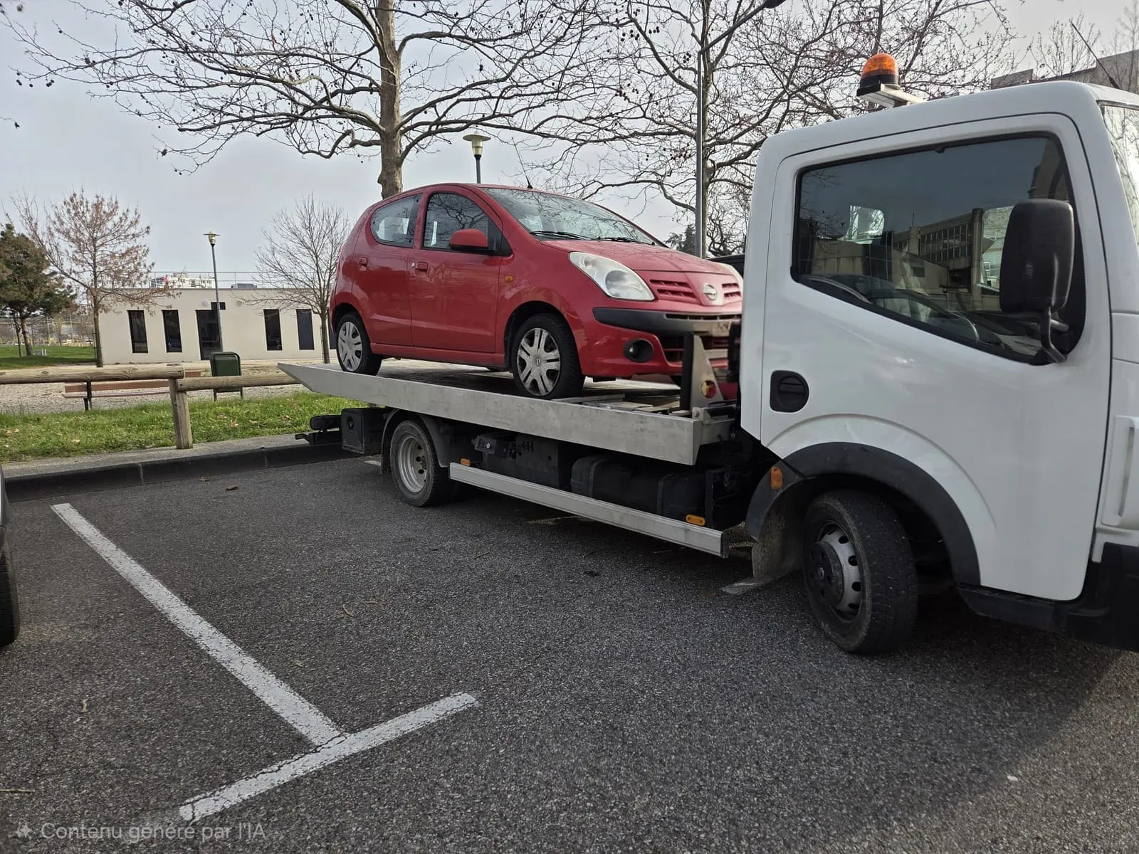 Camion porte-voiture lors d’un enlèvement d’épave, secteur Voreppe